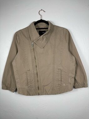 Hurley Cropped Cotton Canvas Tan Asymmetrical Zip Moto Jacket Small